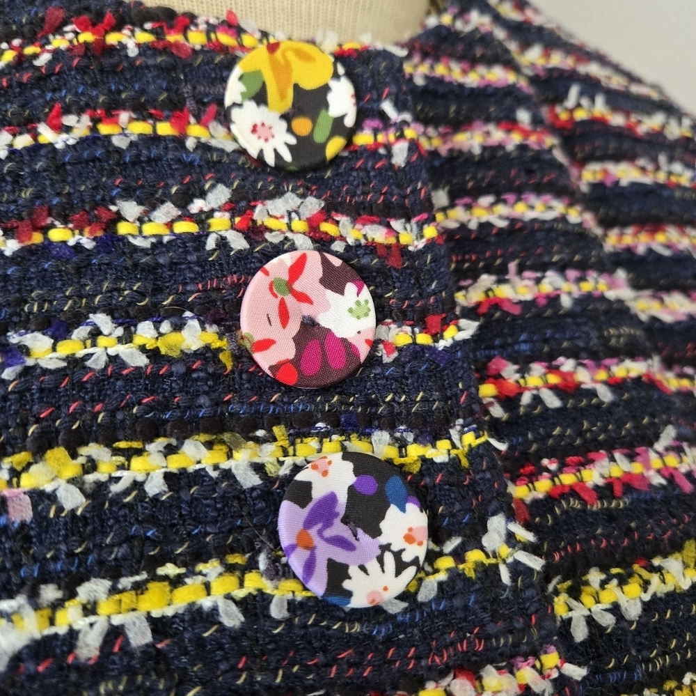 Cabi Headliner Multicolor Striped Long-Sleeve Knit Jacket With Floral Buttons. - Picture 4 of 15